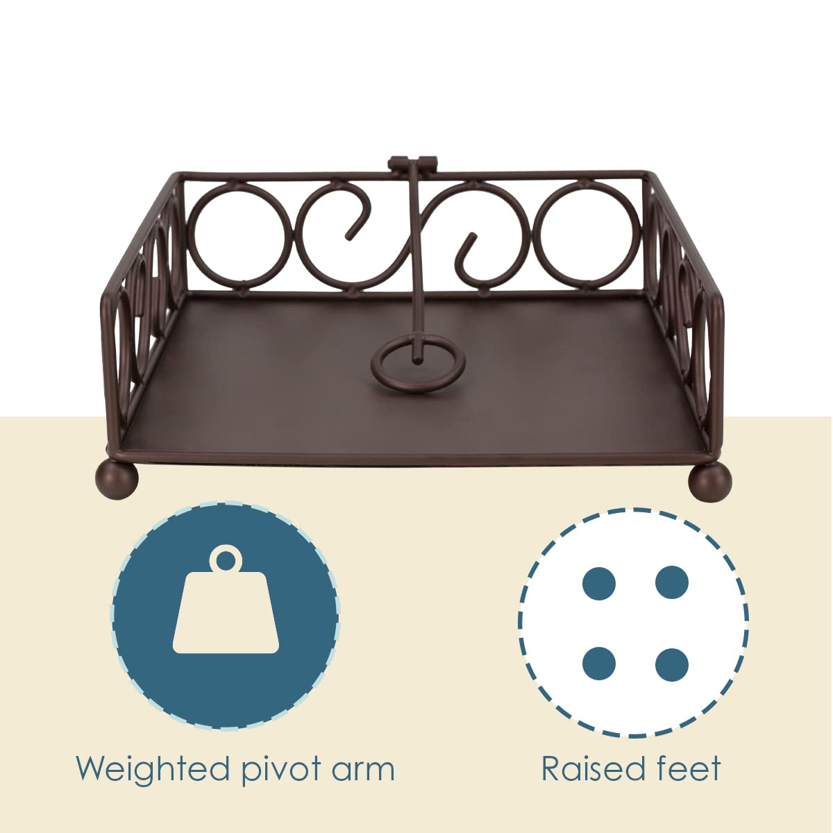 Napkin Holder For Table, By Home Basics (Bronze) | Napkin Holders For Kitchen | Scroll Design Table Napkin Holder With Stopper M