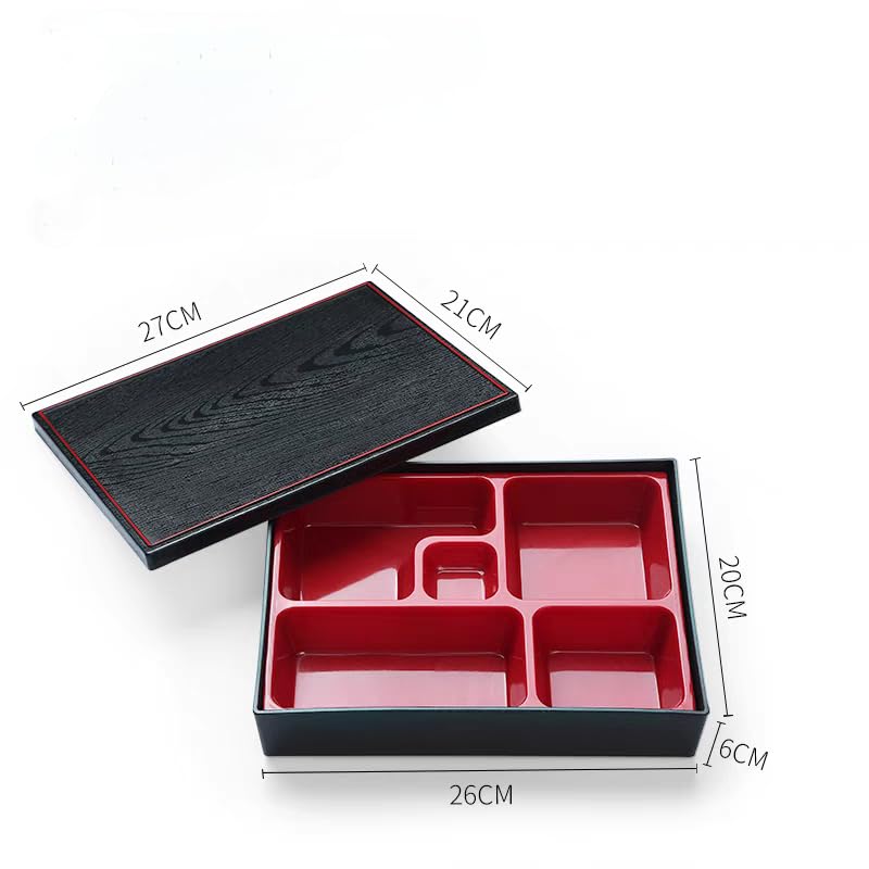 5 Compartments Lacquered Bento Lunch Box W. Cover