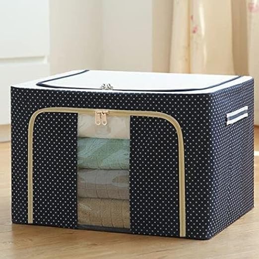 Daemonic Clothes Organiser Boxes With Zipped, Foldable Steel Frame, Saree Cover, Blanket Storage Organiser Bag For Wardrobe, Und