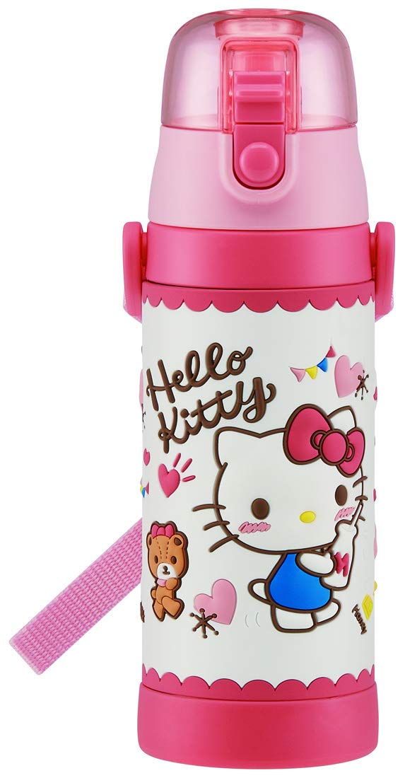Skater Sdpv5-A Children'S Stainless Steel Water Bottle, Direct Drinking, 16.2 Fl Oz (480 Ml), Kitty Snack Time, Kid-Friendly Lig