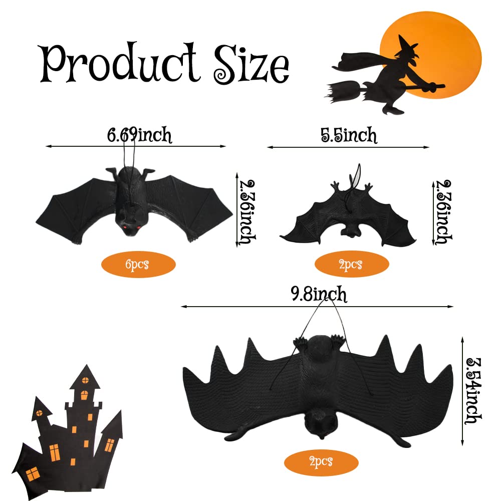 VIOCIWUO Hanging Bat Decorations, 10Pcs Halloween Simulation Rubber Bat for Hanging Decorate Outdoor Indoor Yard Home Window Doo
