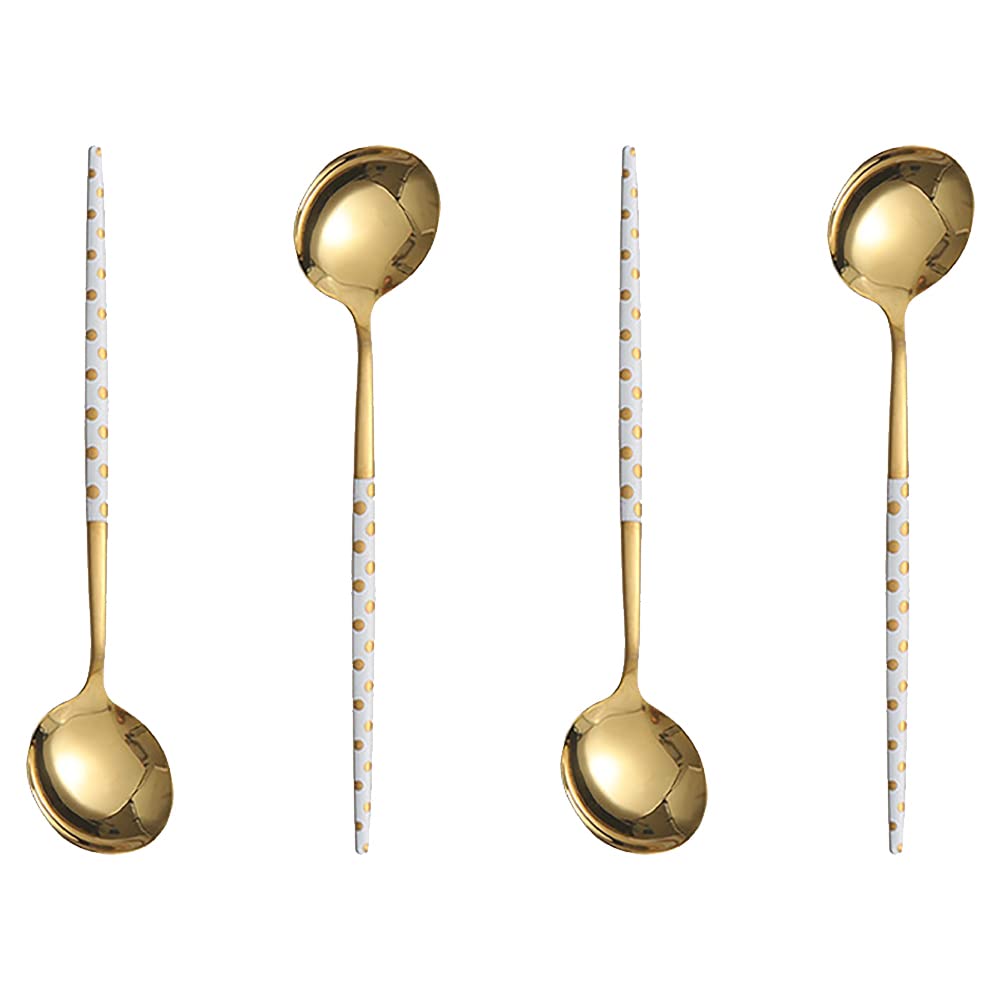 Stainless Steel Soup Spoon,Korean Dessert Spoon,Polka Dot Mixed Color Spoon For Home, Kitchen Or Restaurant, Set Of 4 Colour Pol