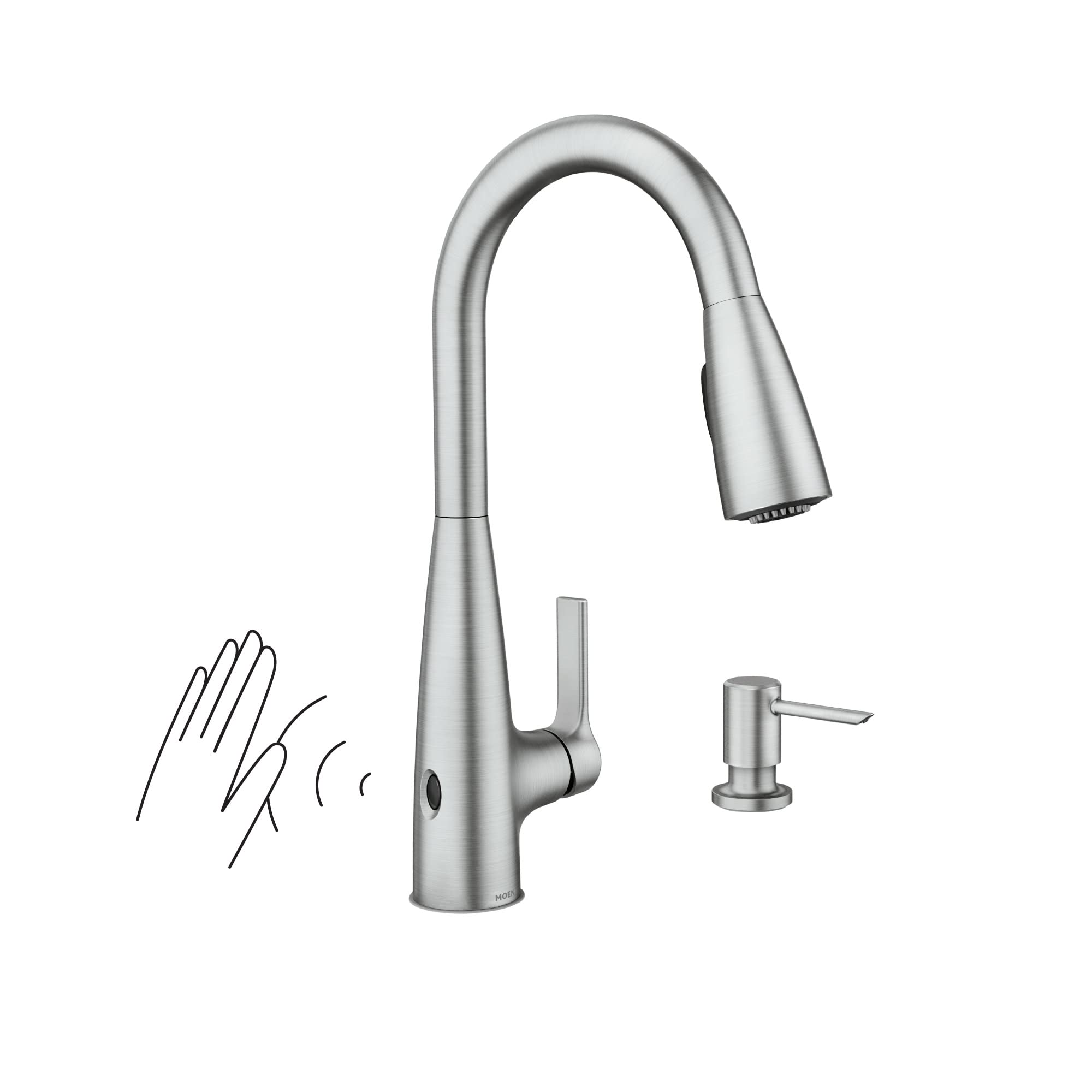 Moen Haelyn Spot Resist Stainless Touchless SingleHandle PullDown Sprayer Kitchen Faucet with Soap Dispenser, Features Power C