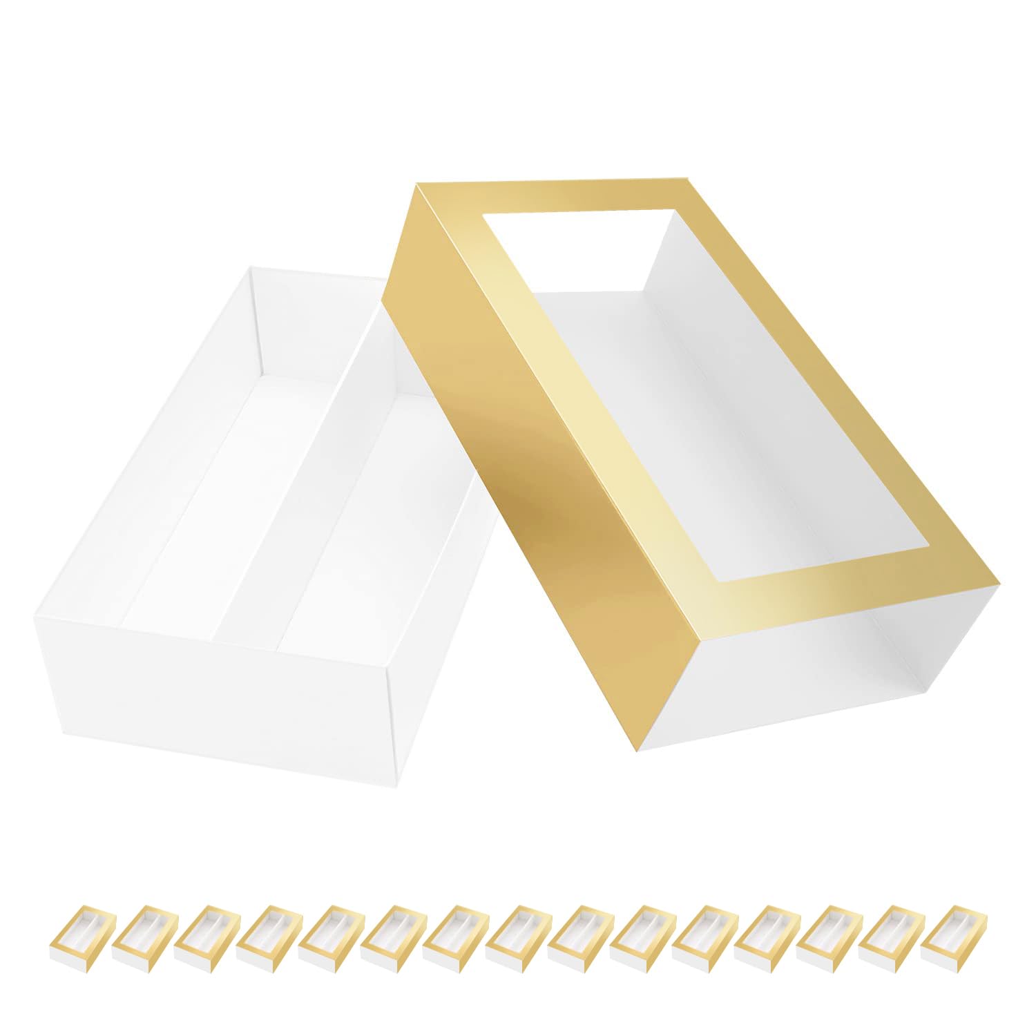 BAKIPACK Macaron Boxes - 15 Gold Macaron Gift Boxes with Clear Window, Interior 7.3x4.2x1.9 Inches