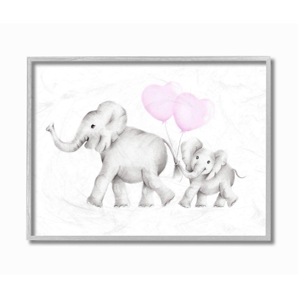 The Kids Room by Stupell Mama and Baby Elephants Gray Framed Wall Art, 16x20, Multi-Color