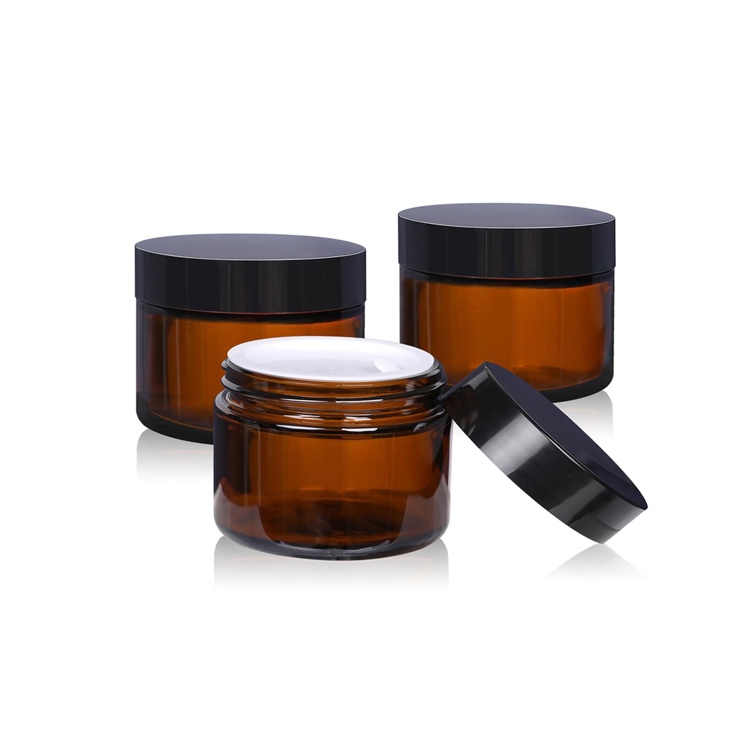 1 Oz Glass Jars With Lids,3 Pack Clear Small Glass Cosmetic Jars With Lids,60 Ml Empty Glass Makeup Containers For Sample, Cream