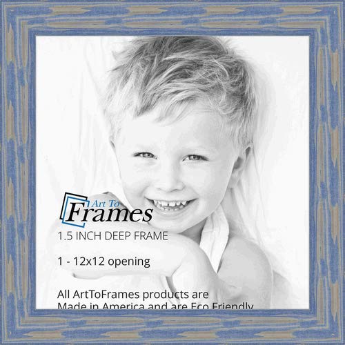 ArtToFrames 12x12 Inch Blue Picture Frame, This 1.5 Custom Wood Poster Frame is Deep Periwinkle Barnwood Style Frame, for Your A