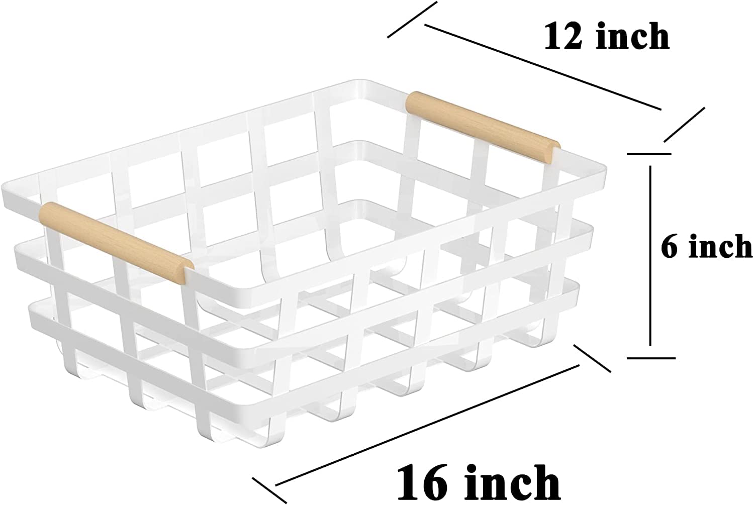 Farmhouse Baskets Wire Storage Baskets, Pantry Organizer Baskets With Wood Handle, Metal Baskets Bins For Kitchen Pantry Shelf C