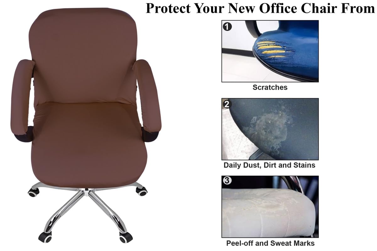 The Furnishing Tree Spandex Office Chair Cover With Handle Cover Coffee Set Of 8