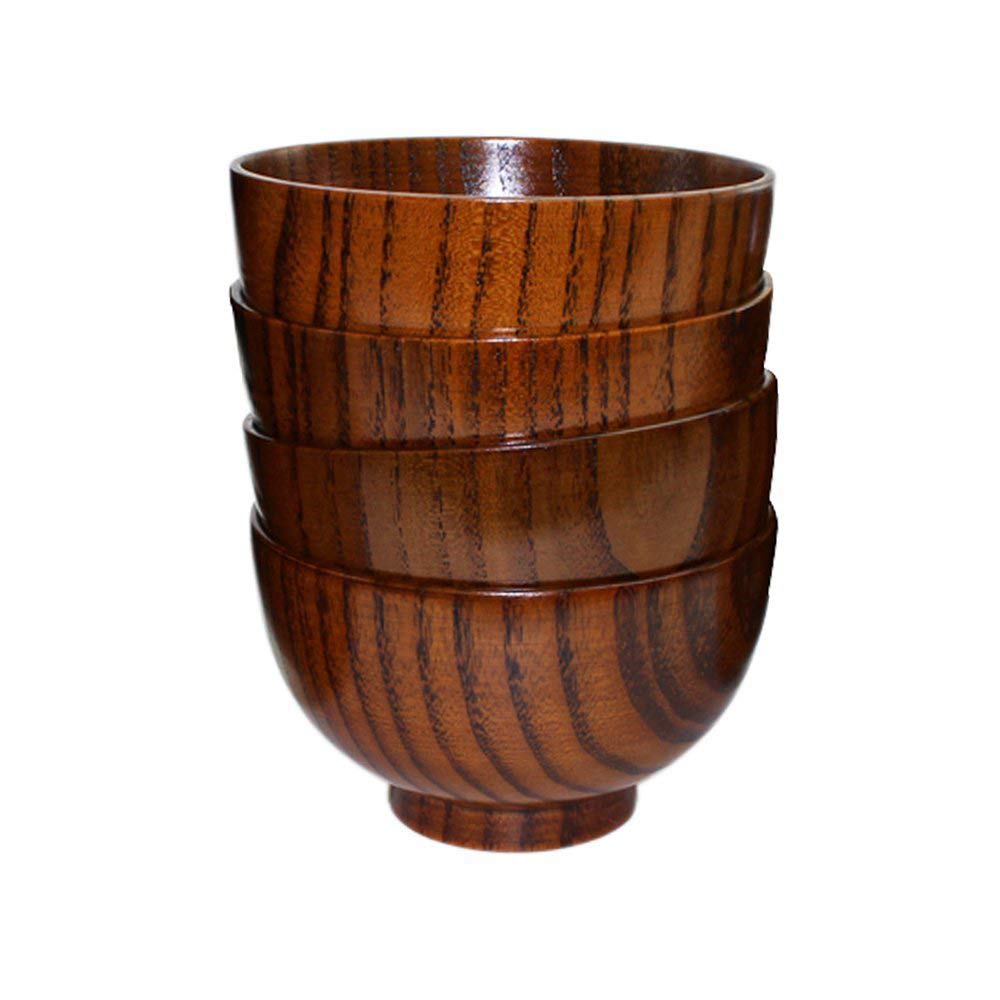 Set Of 4 Japanese Style Solid Wood Bowl Children Kids Baby Serving Tableware For Salad Rice Miso Soup Fruits Decorative Display