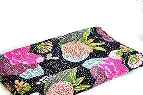 Regmess Jaipuri Quilt Handmade Bed Cover Cotton Kantha Blanket Throw Home Decor Bedspread Bedsheet, Twin Size, Multicolour (60 X