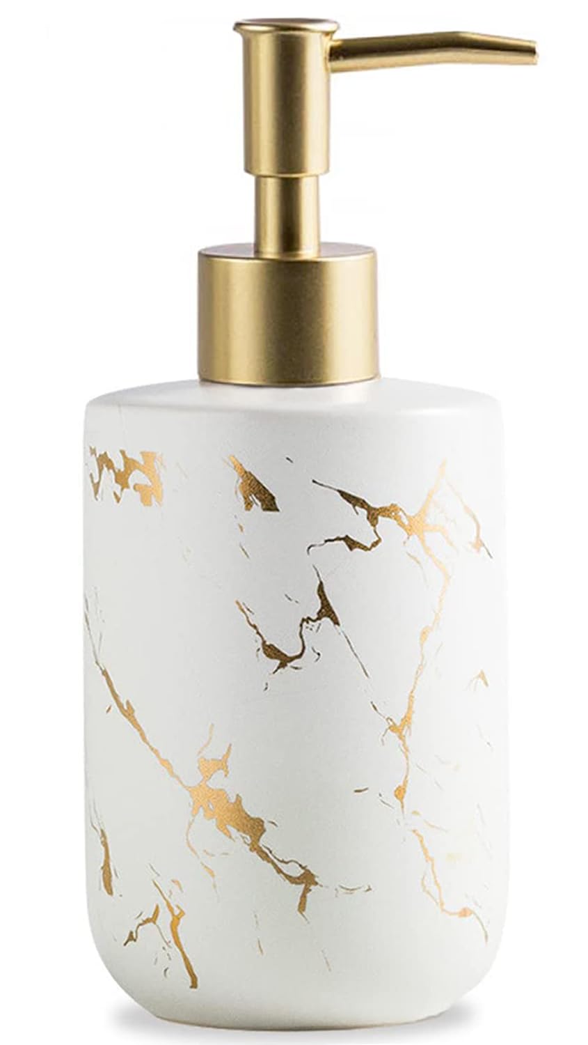 Soap Dispenser White And Gold,300Ml/10 Oz Luxurious Hand Soap Bottle With Plastic Pump Gold,Ceramic Liquid Soap Dispenser For Ba