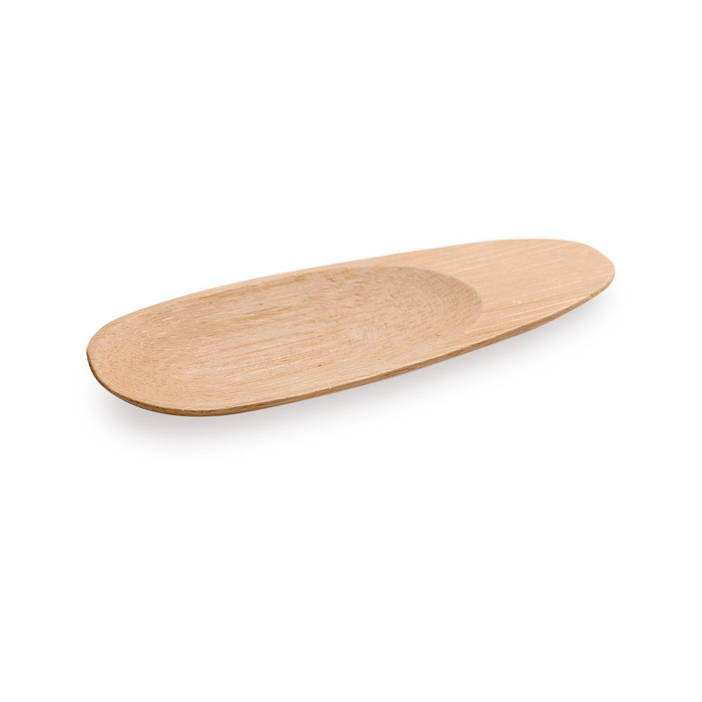 Restaurantware 4.25 Inch X 1.25 Inch Bamboo Tasting Spoons 100 Carved Wooden Taster Spoon - Mini Two In One Natural Bamboo Bambo