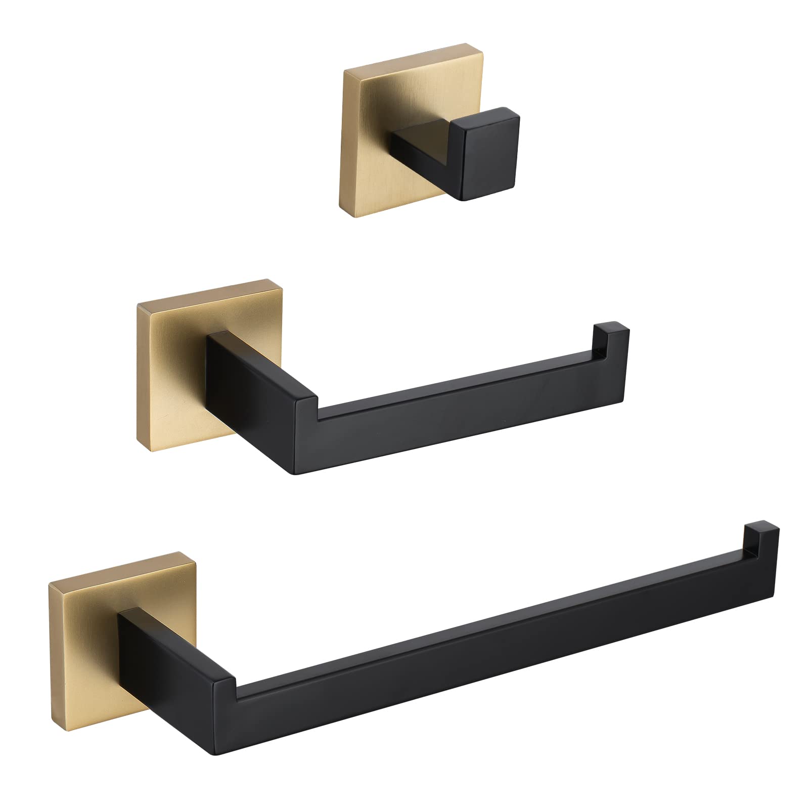 Turs 3-Piece Bathroom Hardware Set Black And Gold Hand Towel Holder Toilet Paper Holder Towel Hook Stainless Steel Towel Bar Set