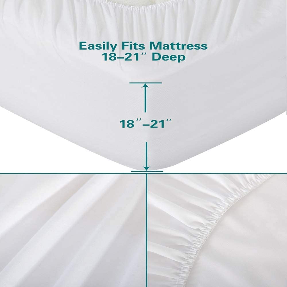 Bedecor Extra Deep Pocket Queen Fitted Sheet Only For 18 To 21 Inch Super Thick Mattress That Stay Tight,All Around Elastic Bott