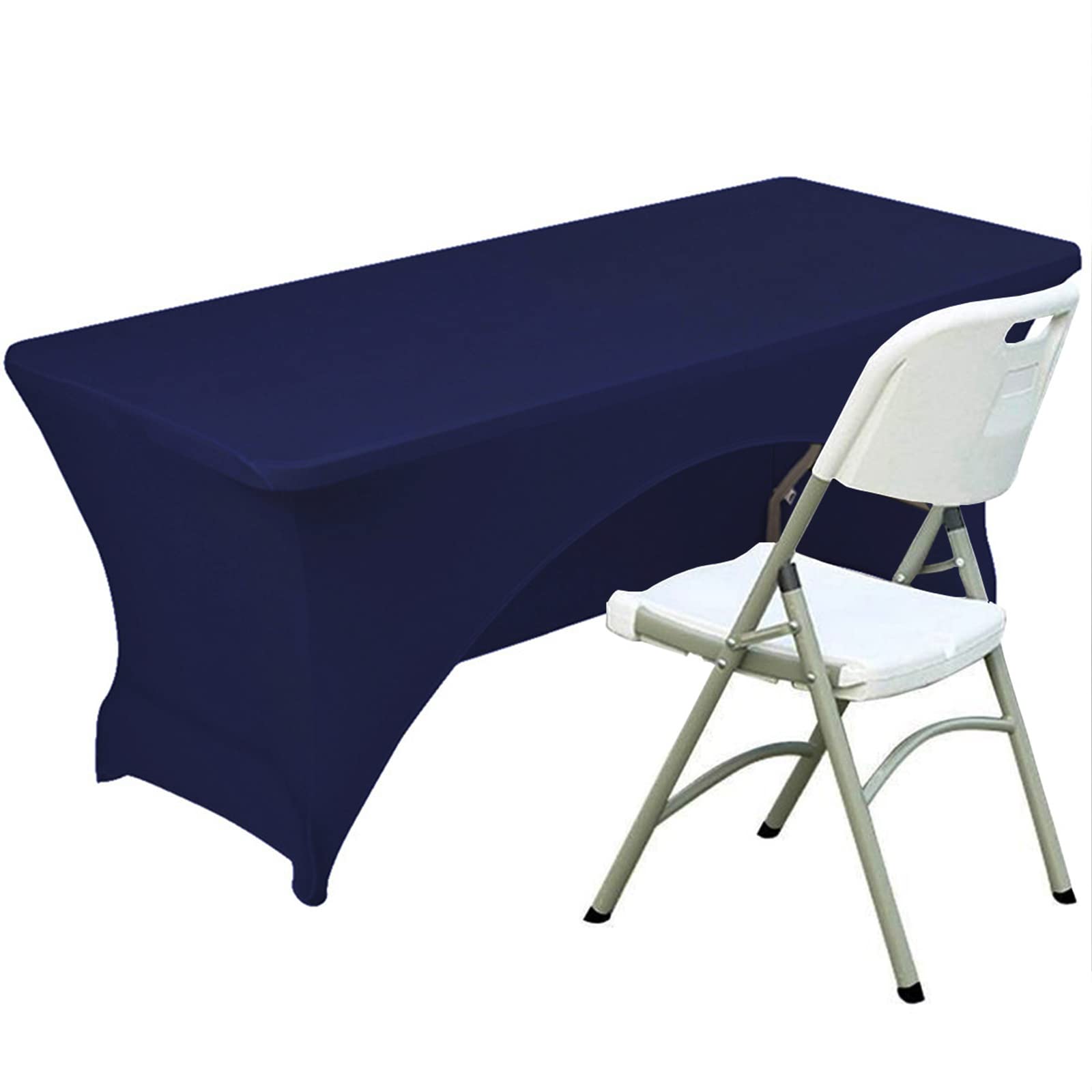 Fhberni Spandex Table Cover 4 Ft. Fitted Polyester Tablecloth Stretch Table Cover Table Topper Open Back - Navy