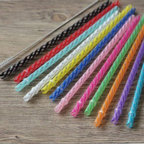 Dakoufish 12 Piece 12 Inch Reusable Plastic Thick Drinking Straws Bpa Free Mason Jar Straws Transparent Small Stripe (12Inch, Mi