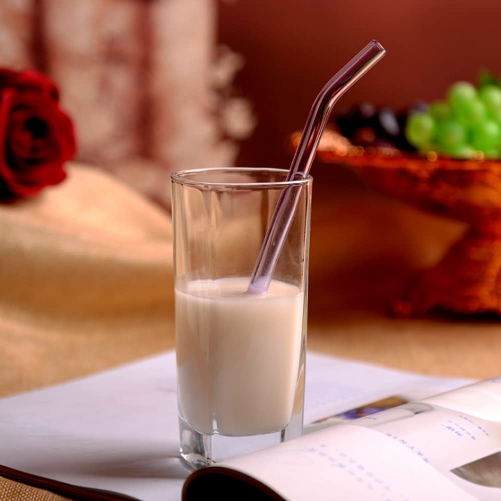 Amzsockets Reusable Glass Straws - 9 '' L X 8 Mm W - Smoothie Drinking Straws For Smoothie, Milkshakes, Pack Of 6 With 1 Cleanin