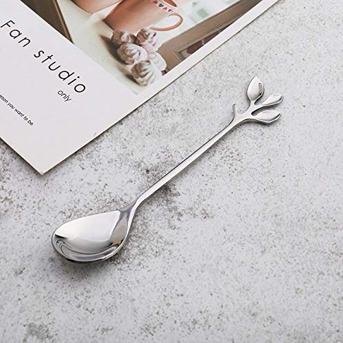10 Pack Stainless Steel Leaf Coffee Spoon Tableware Dessert Spoons, Stirring, Mixing, Sugar, Stir, Ice Cream, Cake, Teaspoon 4.7