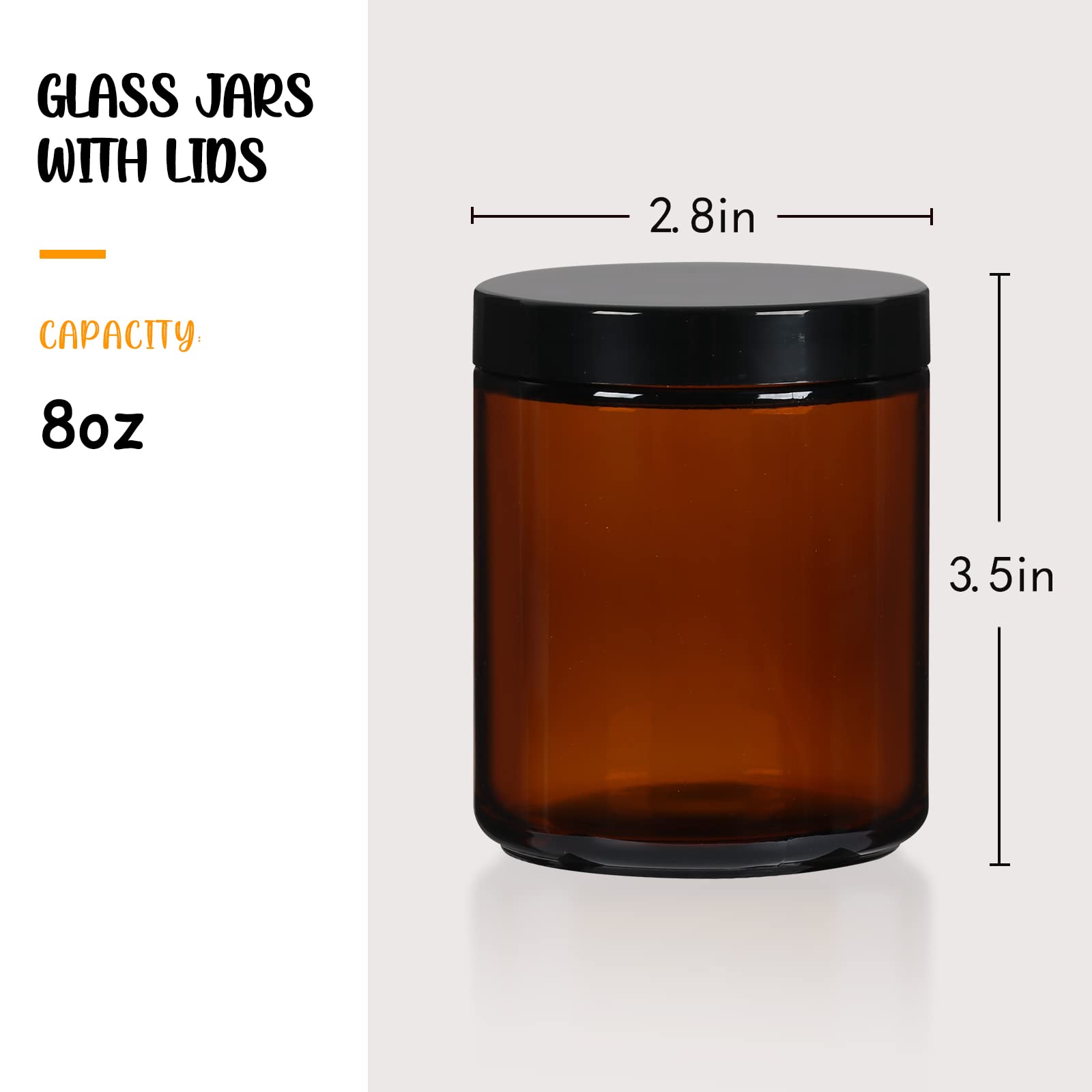 Ekkovla 24 Pack 8 Oz Amber Round Glass Jars With 24 Black Lids, Candle Making Jar, Empty Refillable Cosmetic Containers For Loti