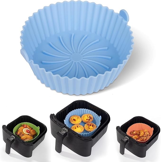 Jecob Silicone Air Fryer Liners, Air Fryer Silicone Reusable Liners Round,Food Safe Air Fryers Oven Accessories, Flammable Parch