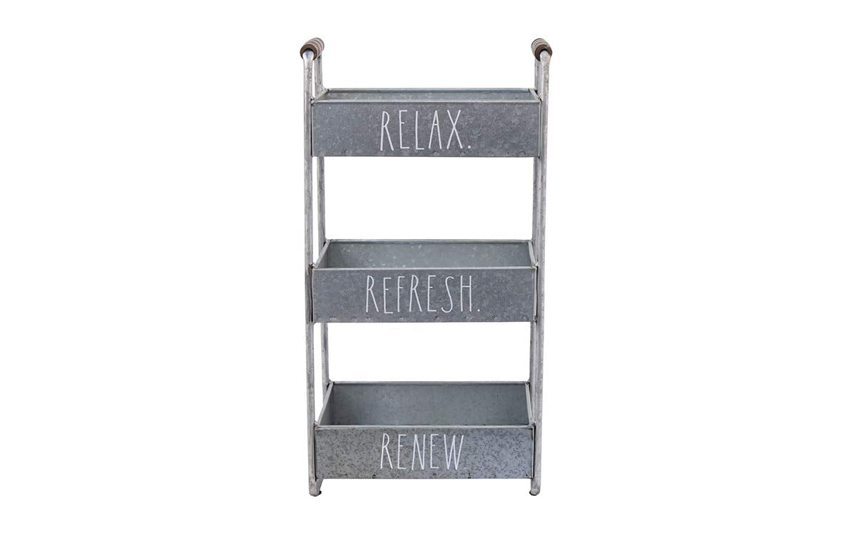 Rae Dunn 3 Tier Desk Organizer - Galvanized Steel Caddy With Wood Accents, Tabletop Or Floor Standing Design - Chic And Stylish