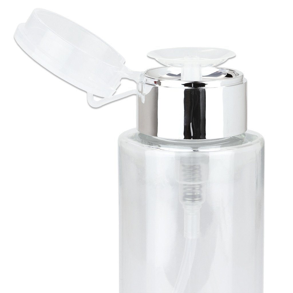 7Oz Push Down Pump Dispenser Flip Top Cap Refillable Empty Bottle -Color: Silver - Lockable Travel Cosmetic Packaging Empty Bott
