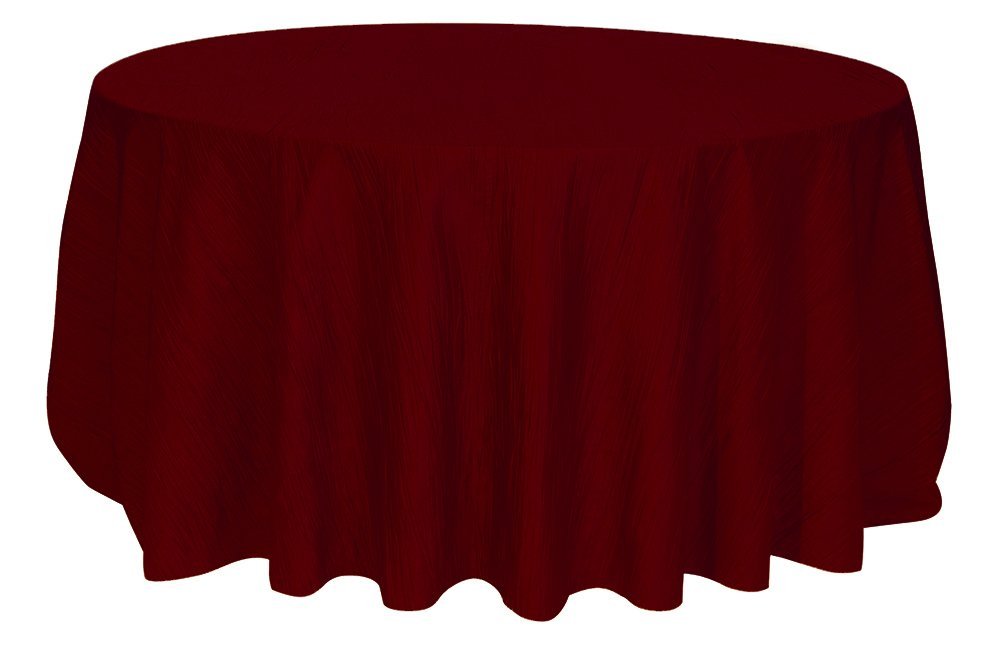 Your Chair Covers - 132 Inch Round Crinkle Taffeta Tablecloth - Burgundy, Crushed Shiny Dining Table Cloth for Wedding Party Bir