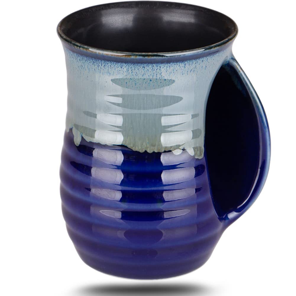 Oojdzoo Hand Warmer Mug for Coffee Handmade Pottery (Upgraded) - 16 Ounce Large Handwarmer Mugs Ceramic with Pocket Handles Gift