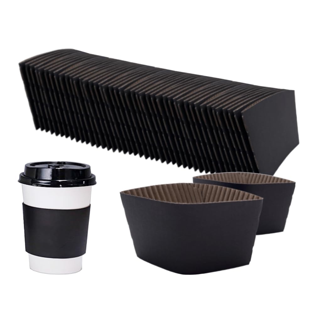 EchoDone 8 oz Disposable Coffee Cup Sleeves for Hot Drinks Paper Corrugated Cup Jackets 200 Count Color Black (Without Cups)
