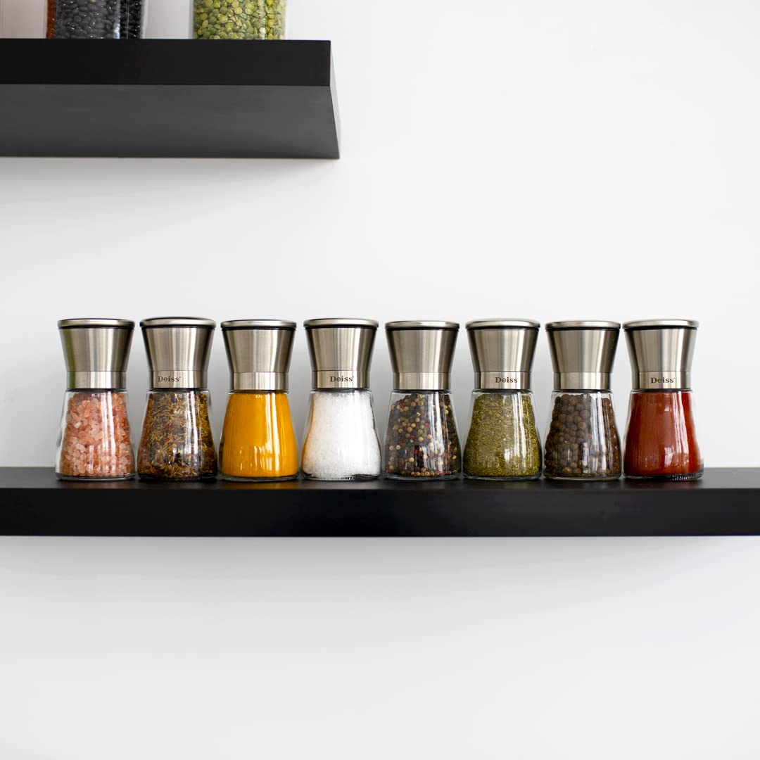 Deiss Pro Salt And Pepper Mill Set - Salt Grinder And Pepper Grinder With Adjustable Ceramic Rotor - Stainless Steel Salt And Pe