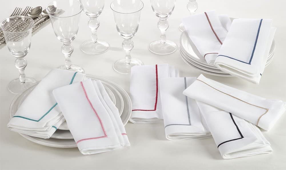 Saro Lifestyle Embroidered Line Design Napkins (Set Of 4), Sapphire, 20''
