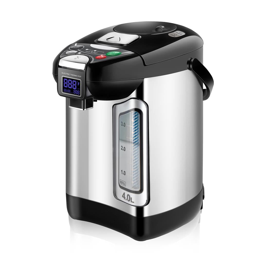 NutriChef Digital Water Boiler and Warmer - 4L/4.23 Qt Stainless Electric Hot Water Dispenser w/ LCD Display, Rotating Base, Kee