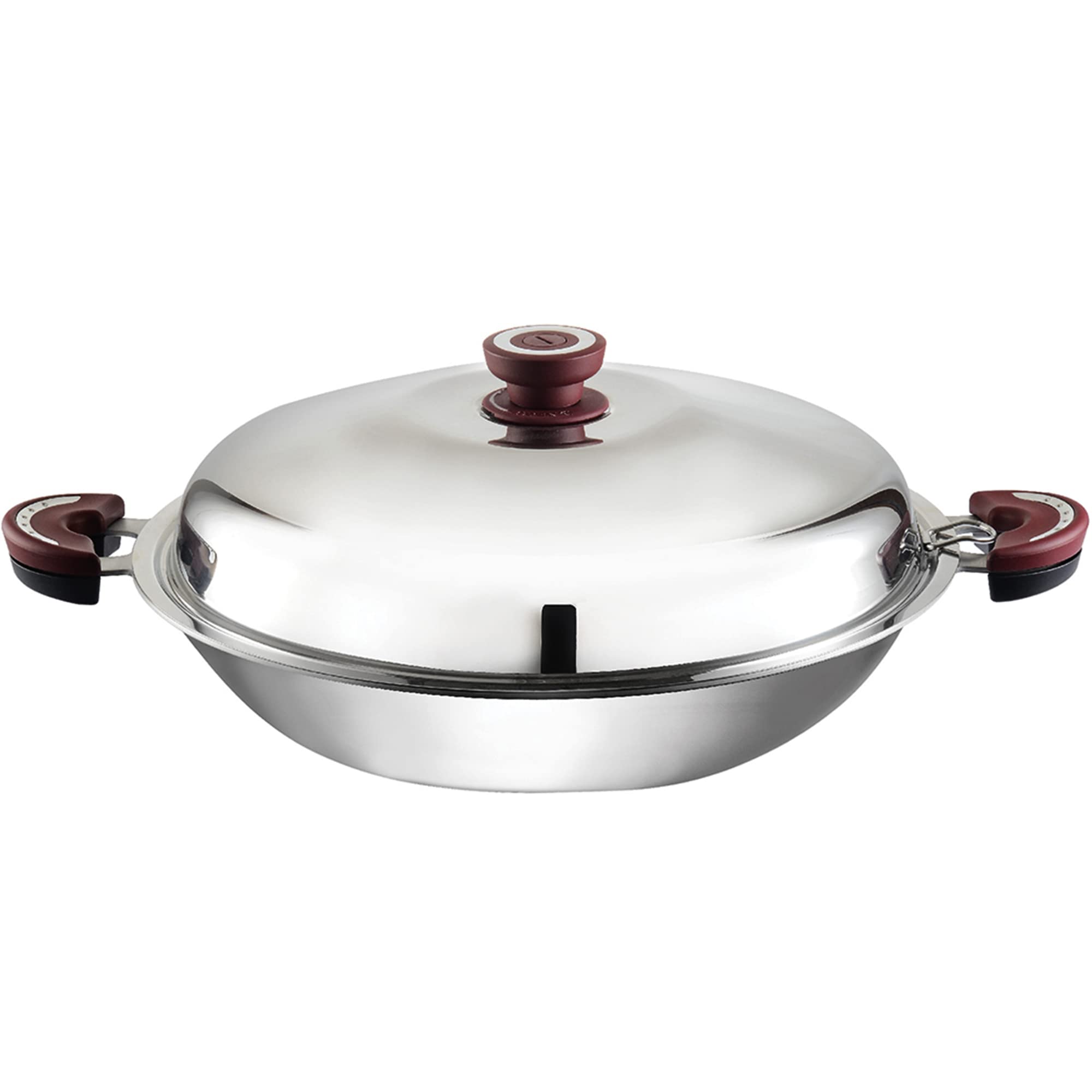 BUFFALO Clad Stainless Steel Wok Pan with Lid Flat Bottom 15 inch (38cm) Stir Frying Pan TriPly Nonstick Cookware  Double Hand