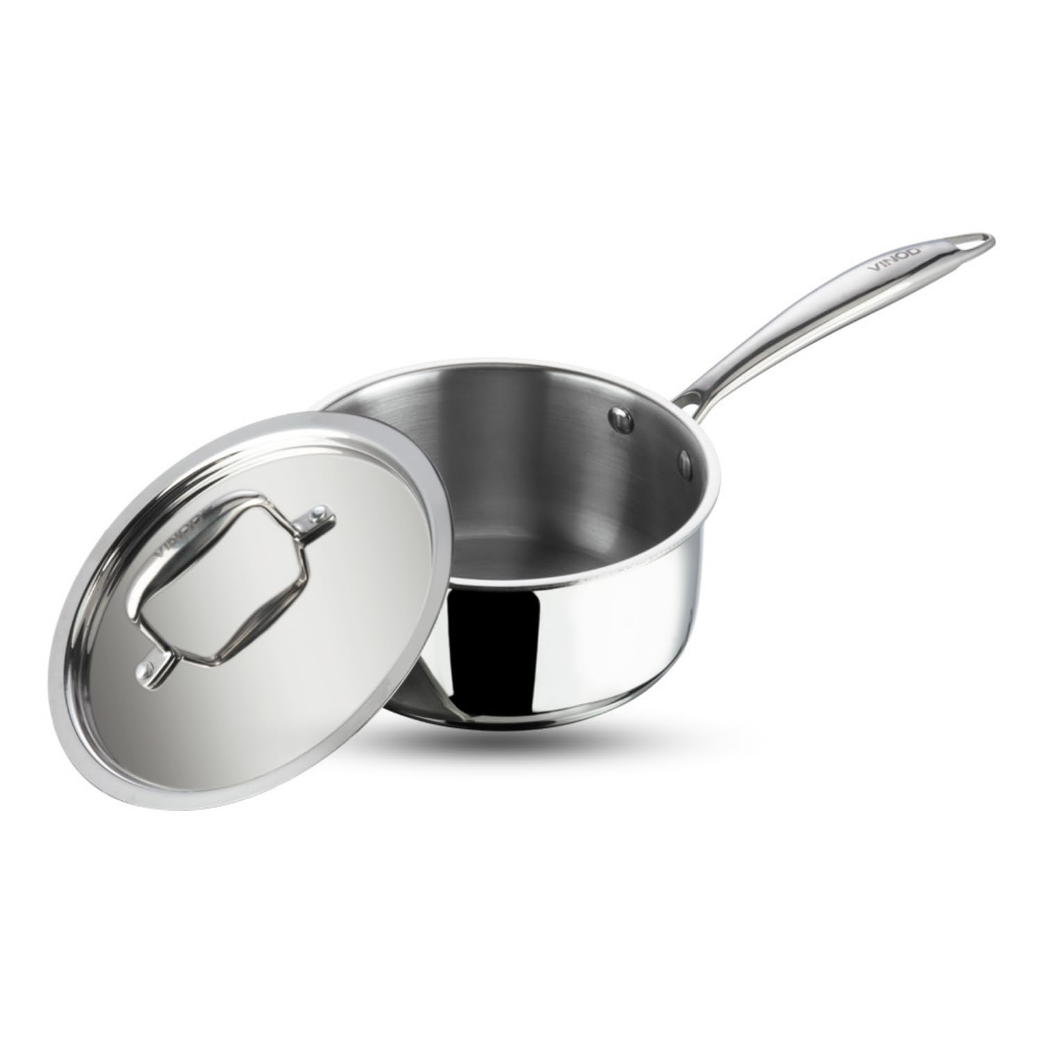 Vinod Platinum Triply Stainless Steel Saucepan with Lid - 2.2 litres (18 cm) | 2.5 mm Thick | Tea, Chai Pan | 5 Year Warranty |