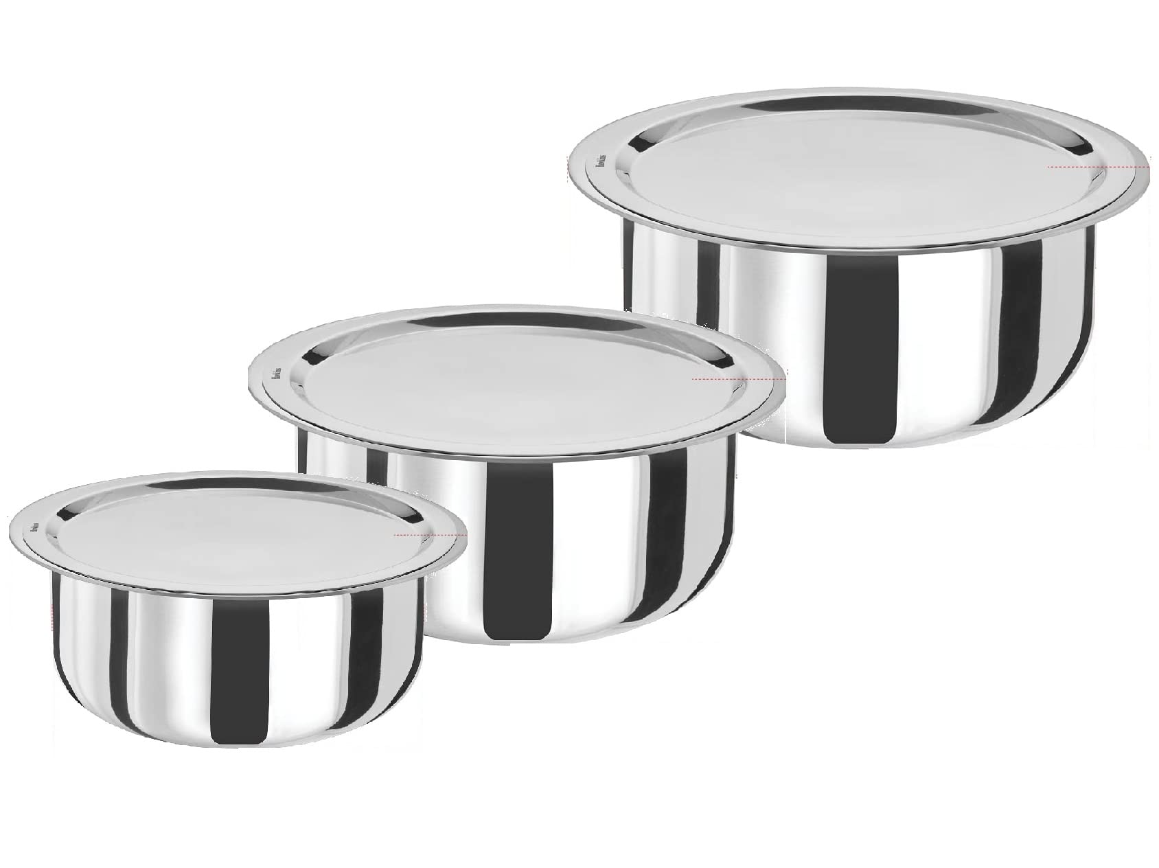 Hawkins Triply Stainless Steel 3 pc Tope Set with Capacity of 3 litres, 4 litres & 5 litres with Stainless Steel Lids (Gas Stove