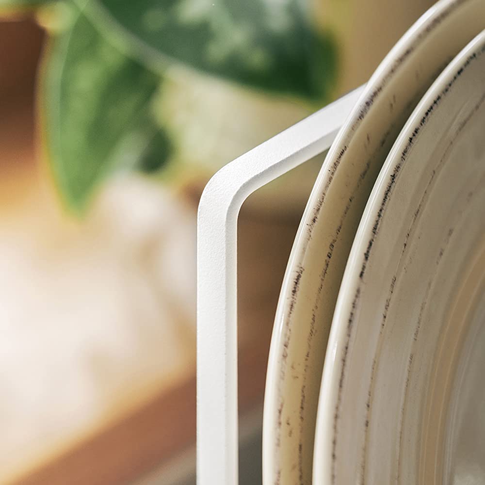 4Pcs Plate Holders Organizer, Metal Dish Storage Dying Display Rack For Cabinet, Counter And Cupboard - White, 2 Small And 2 Lar