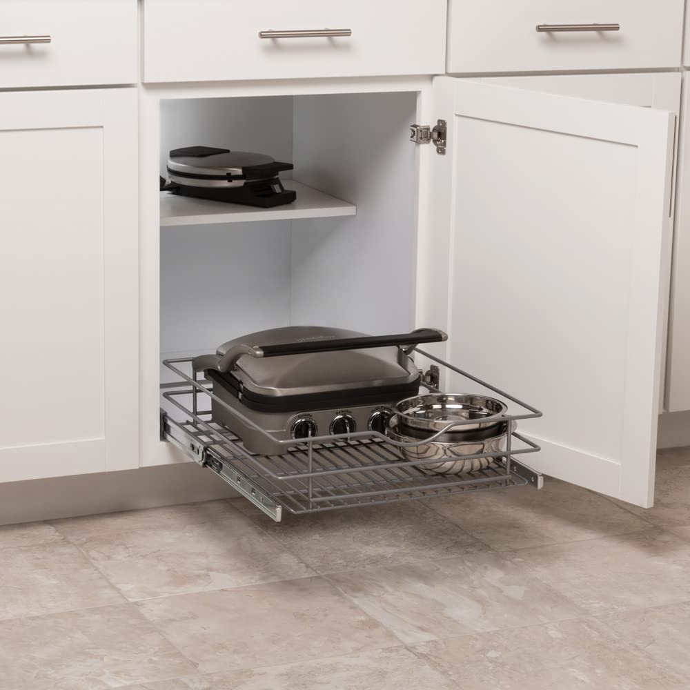 Knape & Vogt Simply Put 17.5-In W X 5.7-In H Metal 1-Tier Pull Out Cabinet Basket, 17 Inch, Frosted Nickel