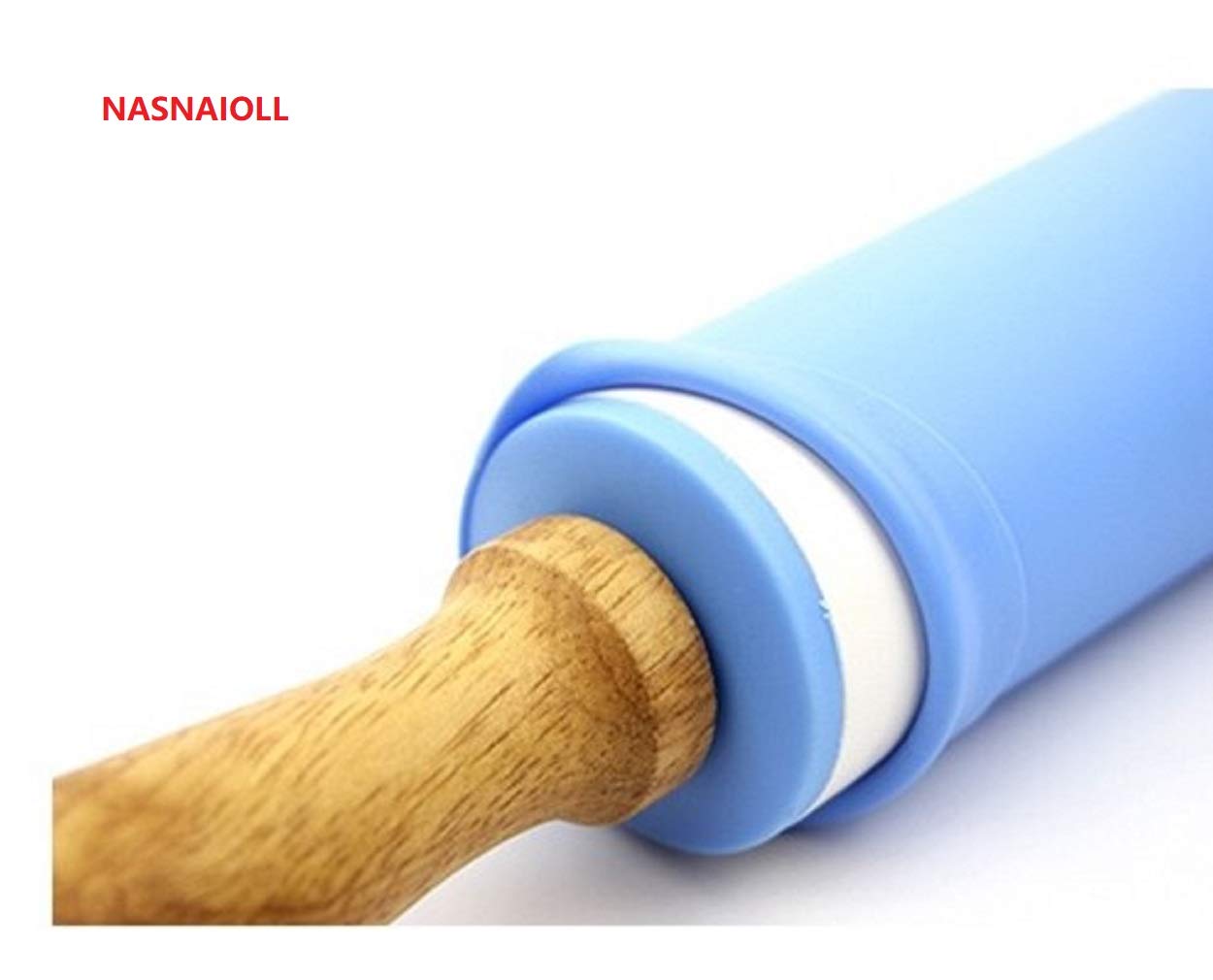 Nasnaioll Silicone Rolling Pin Non Stick Surface Wooden Handle (Blue)
