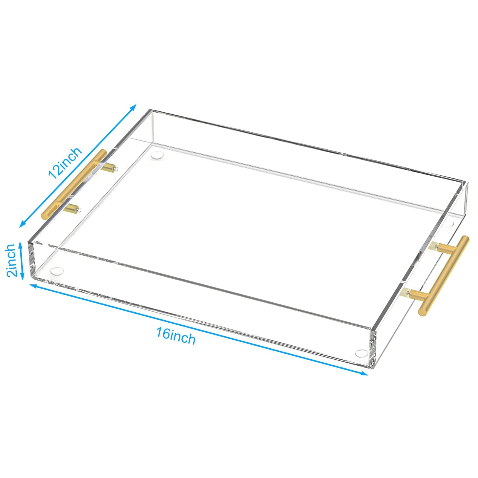 Hiimiei Acrylic Serving Tray 12X16 Inch, Clear Trays With Gold Handles, Decorative Able Tray For Coffee, Appetizer, Breakfast, B