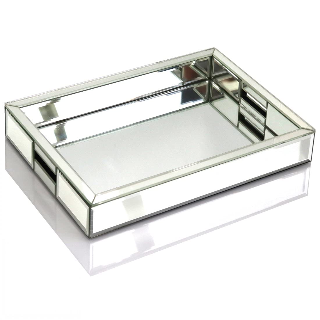 Rectangle Silver Mirror Decorative Tray Size 11?Length x 14?Width x 2?Height  Mirrored Vanity Organizer with Hand  Markup Perfume Jewelry Tray for Bathroom Bedroom Dresser Coffee Table qmdecor