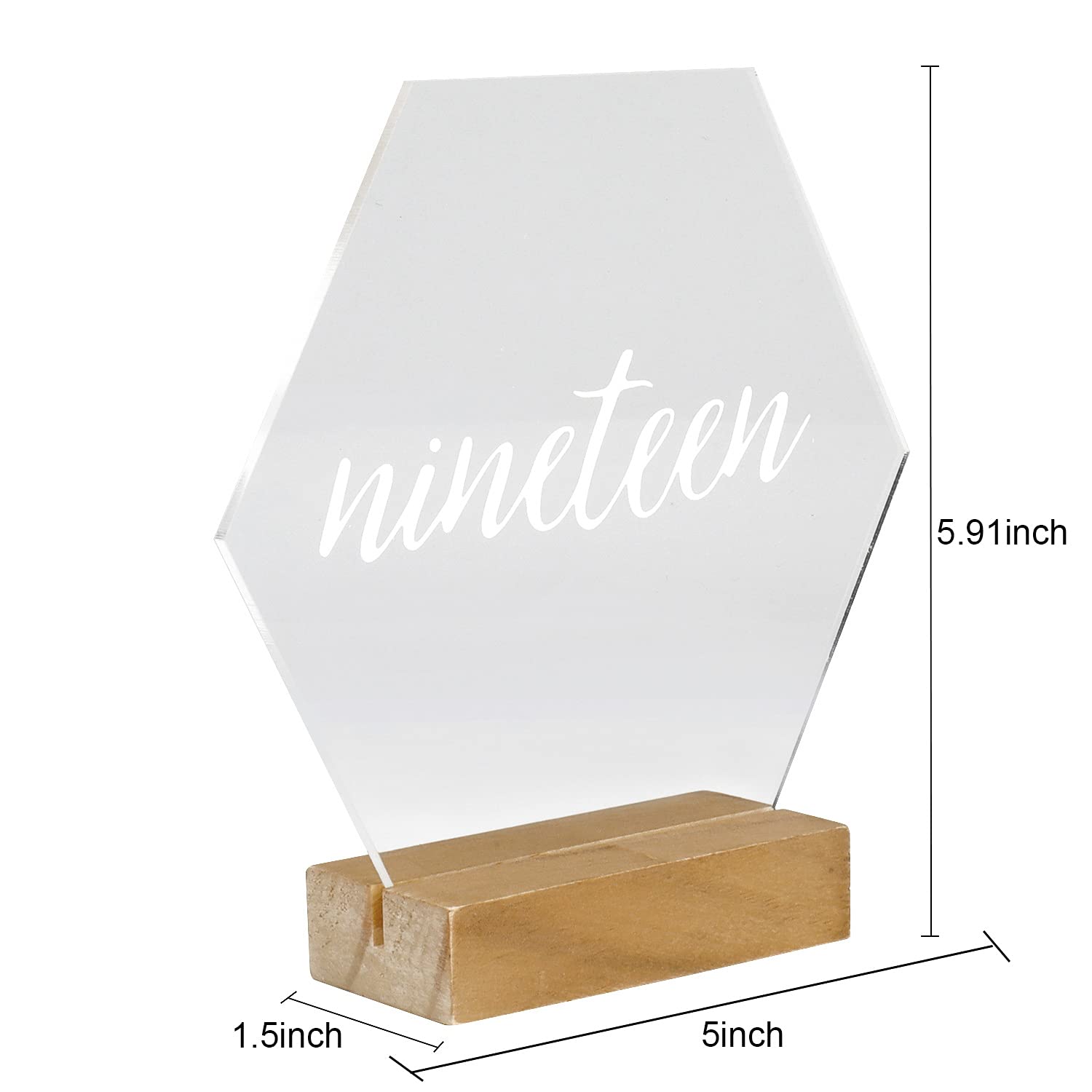 Hanna Roberts Modern Hexagonal Geometric Table Number Acrylic Signs With Wood Stands For Wedding Reception, Restaurant, Event Pa