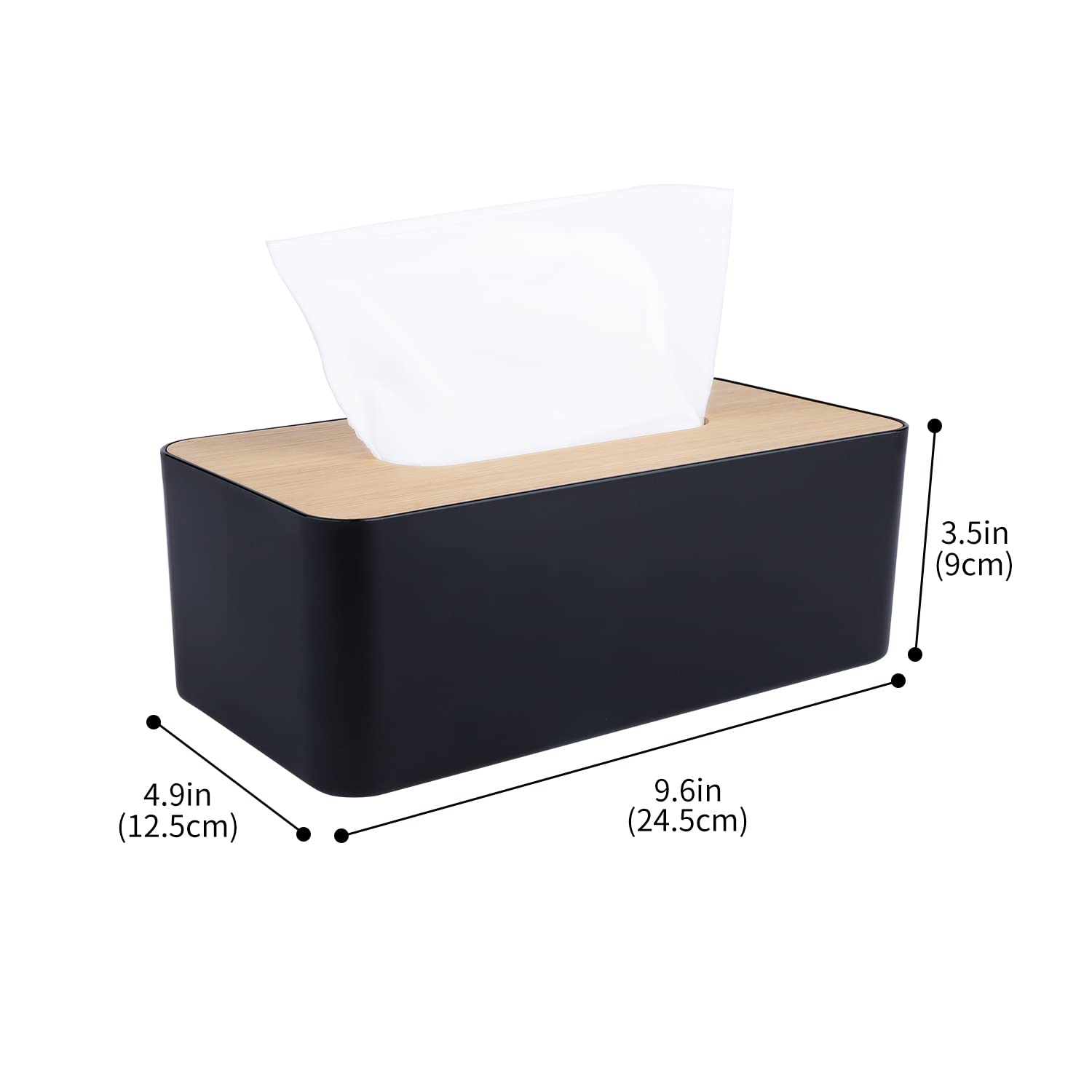 Tissue Box Cover,Tissue Holders,Tissue Box Holder For Bathrooms,Bamboo Cover Plate,Home And Office,9.7 * 5 * 3.6In (Black)