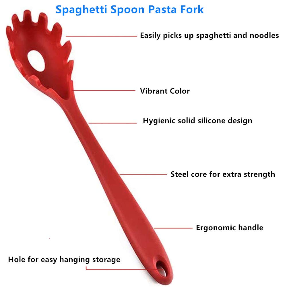 Silicone Pasta Fork,11Inch Spaghetti Spoon Pasta Fork,High Heat Resistant To 480F, Hygienic One Piece Design, Spaghetti Strainer