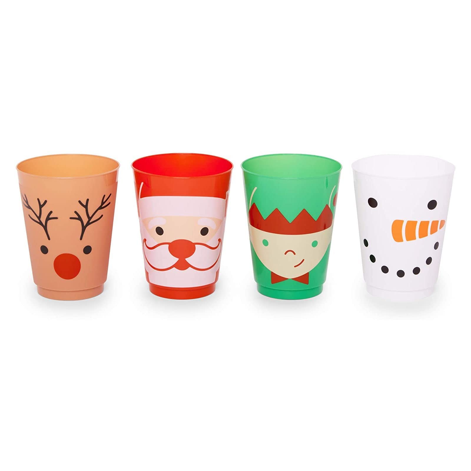 Sparkle And Bash 24 Pack Plastic Christmas Cups For Kids, 4 Xmas Designs - Table Decoration For Holiday Parties, 16 Oz
