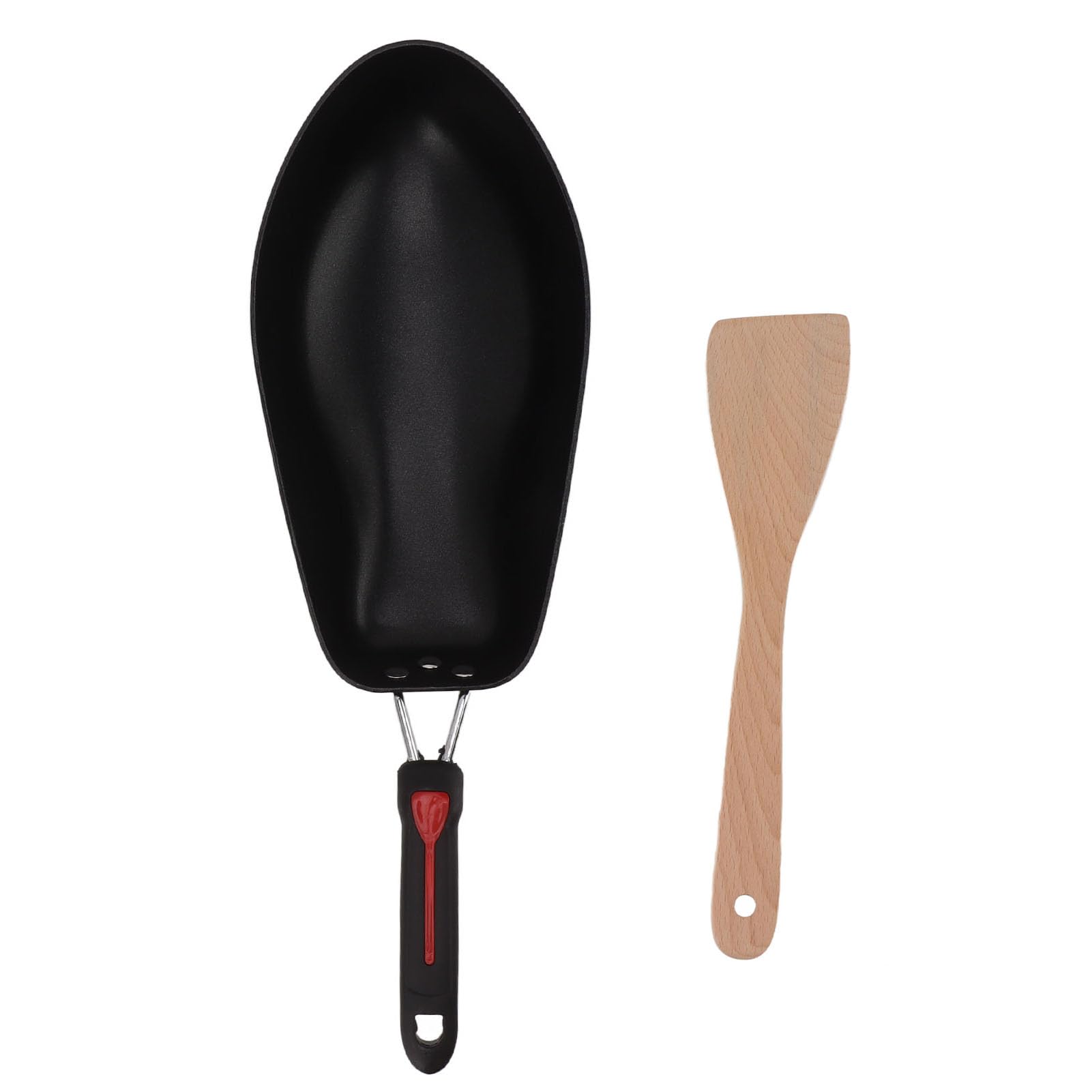 Fockety Nonstick Frying Pan, Oval Fish Shaped Skillet, Stainless Steel Nonstick Fry Pan with Wooden Shovel, for Restaurant Kitch