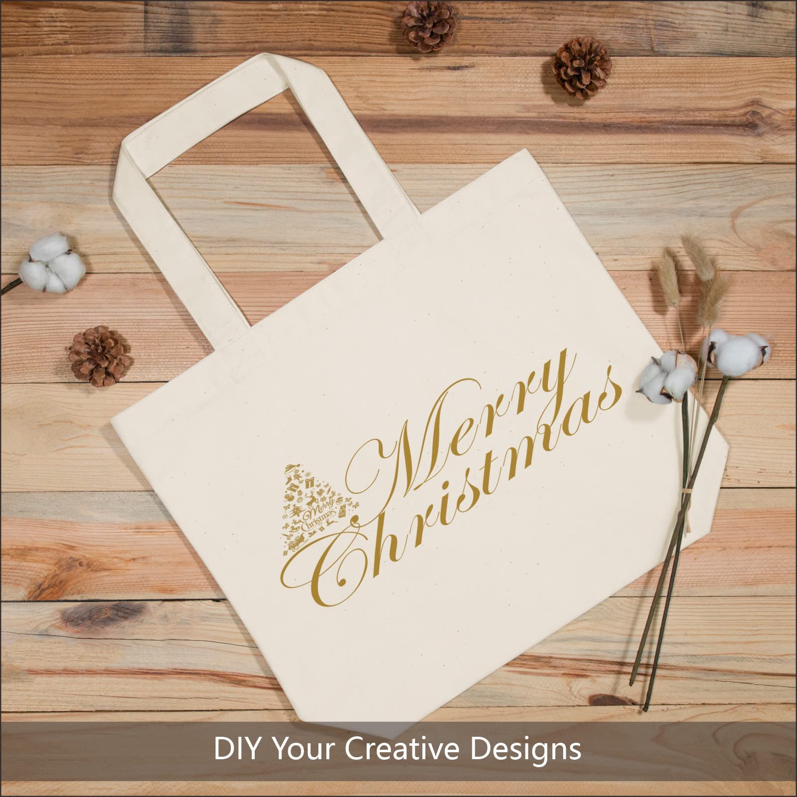 Topdesign 12-Pack Super Strong Large 12Oz Cotton Canvas Tote Bag, Reusable Grocery Shopping Cloth Bags, Fashionable Two-Tone Tot