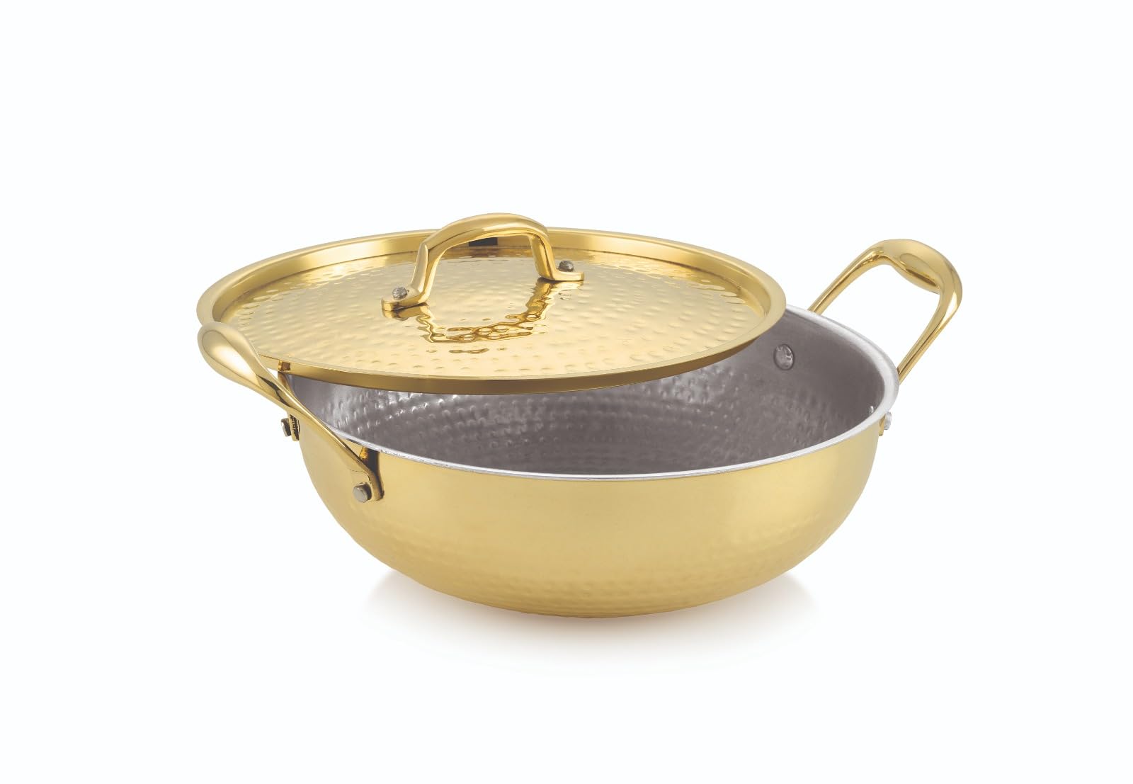 Tosaa Brass Kadahi With Lid 24 Cm (2550 Ml), With Insulated Heat-Resistant Handle With Lid Traditional Handcrafted Pital Kadhai 