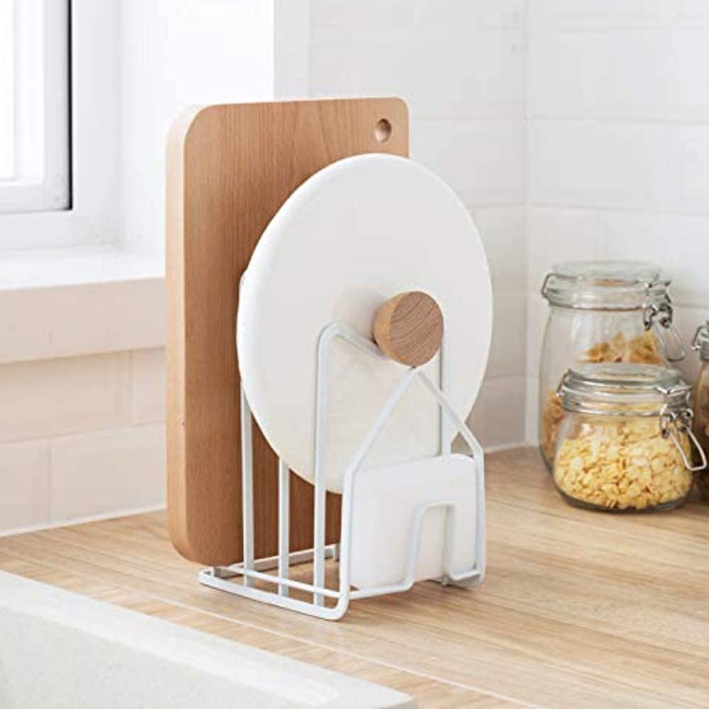 Sunfcon Cutting Board Rack Chopping Board Organizer Pot Pan Lids Holder Thin Bakeware Baking Tray Drying Display Stand Kitchen C