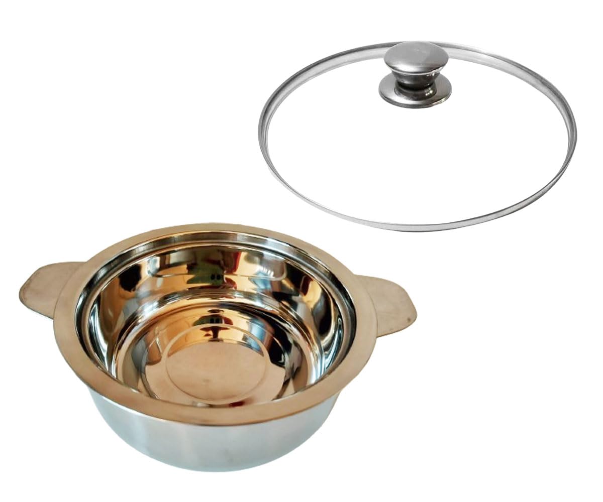 Serving Pot with Glass Lid, Stainless Steel Hot Pot, Casserole with Glass Lid, Insulated Hot Box (1000 ML)